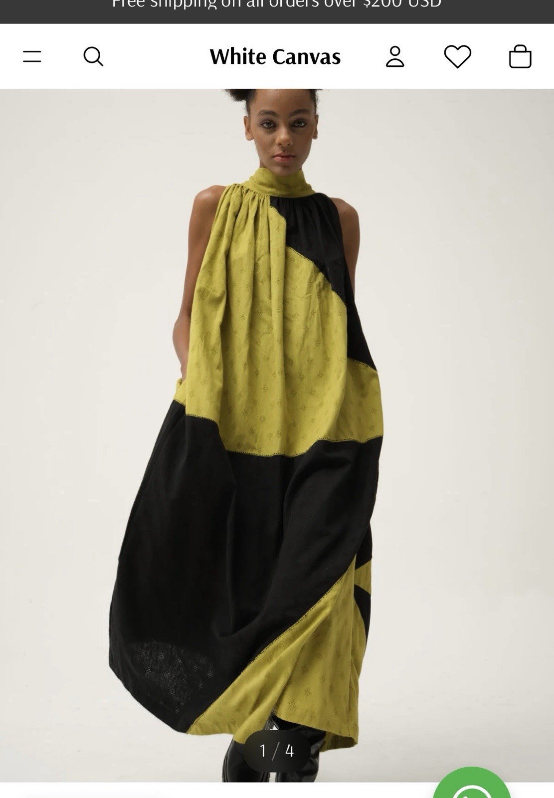 White Canvas Maxi Dress Black/Green- super unique handmade in Turkey