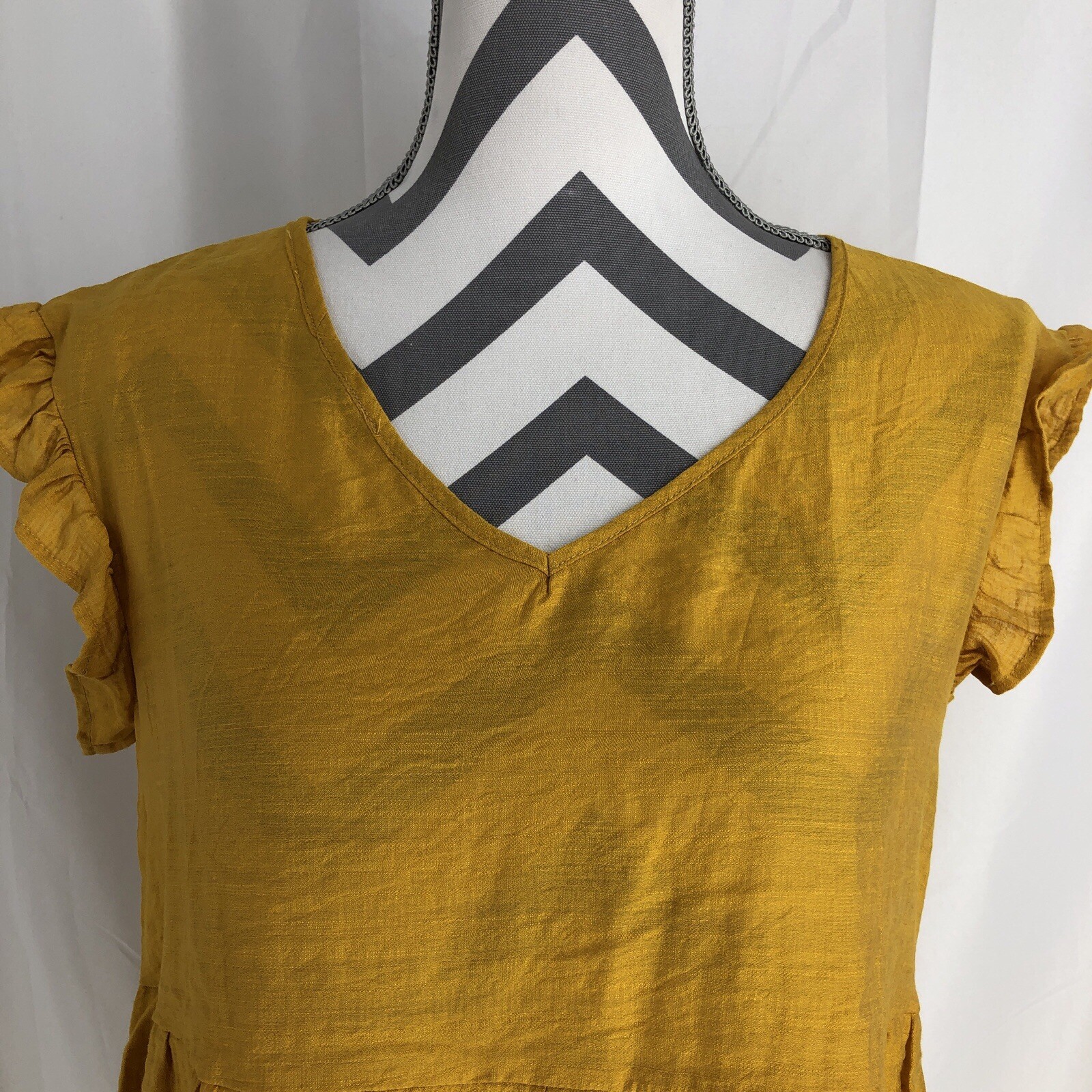 Doubleju A Line Mustard V Neck Flutter Sleeve Dress Size Small