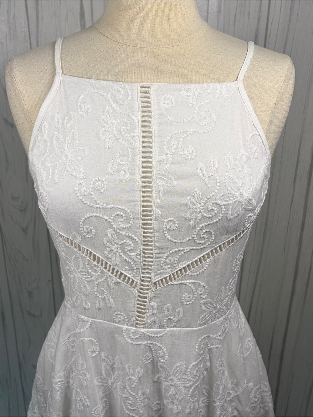 ALTAR’D STATE Embroidered 100% Cotton Asymmetric Fit & Flare White Dress, Large