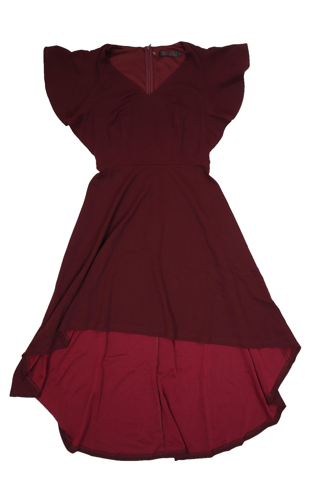Dress Tells Dress Womens Medium Burgundy Flutter Sleeve Fit Flare Formal Party