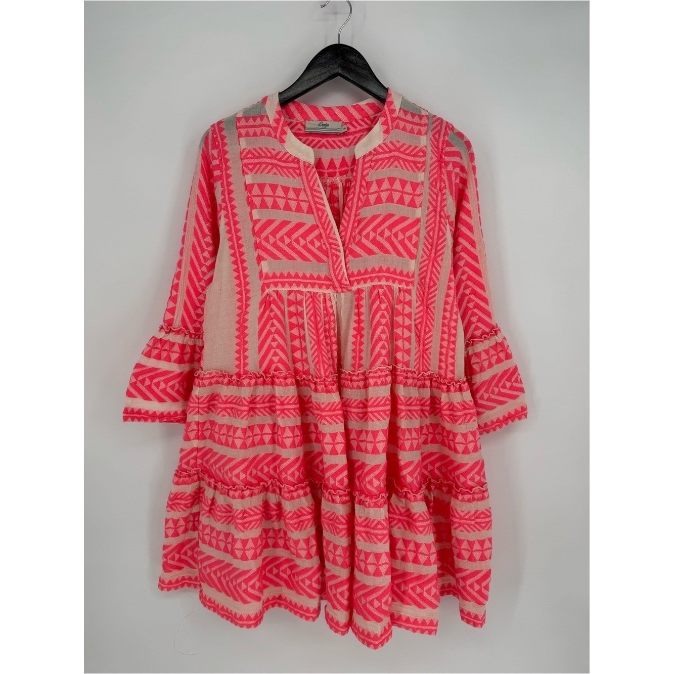 Devotion Twins Ella Embroidered Cotton Mini Dress Small Pink and White