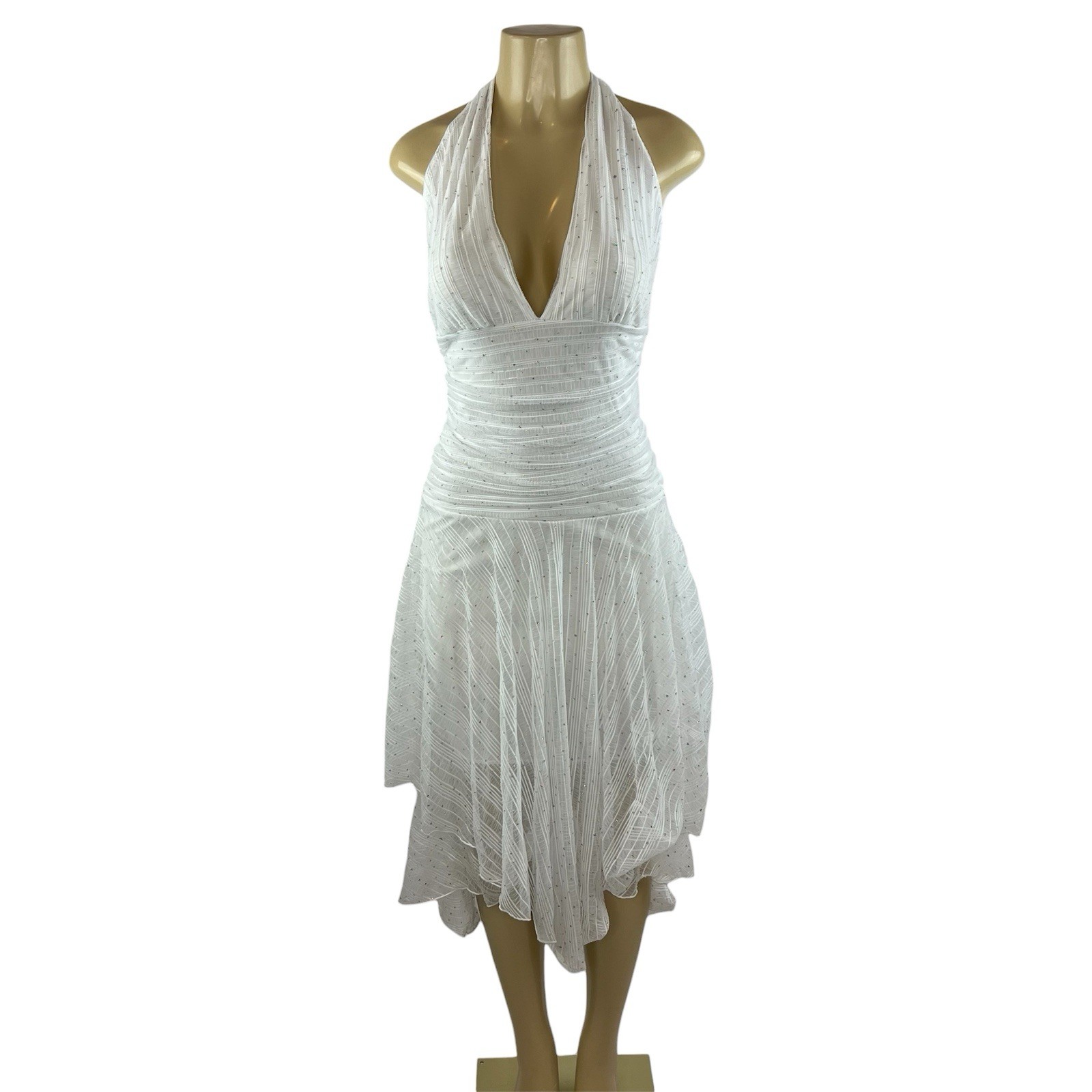 Y2K Halter Dress Vintage Size L White Sparkly Fairy Asymmetrical Coquette Angel