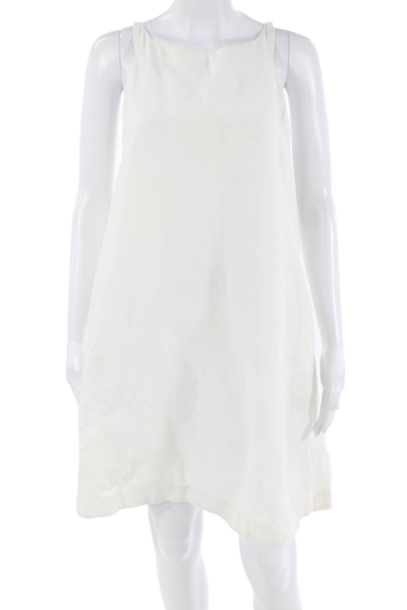 Michelle Farmer Women Shift Tank Dress White Sleeveless Zip Size S