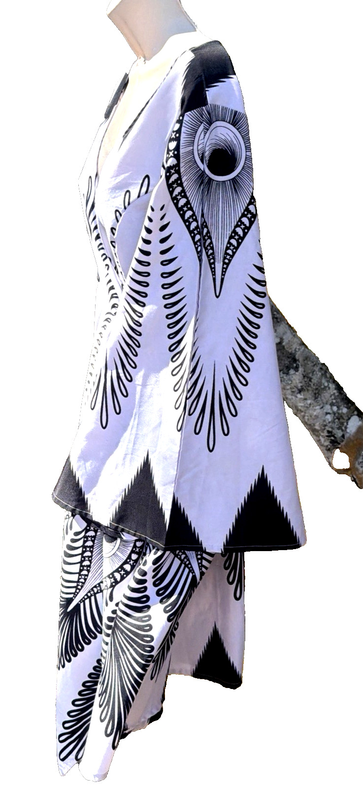 Step In Style Black & White Abstract Peacock Wrap Dress M NEW