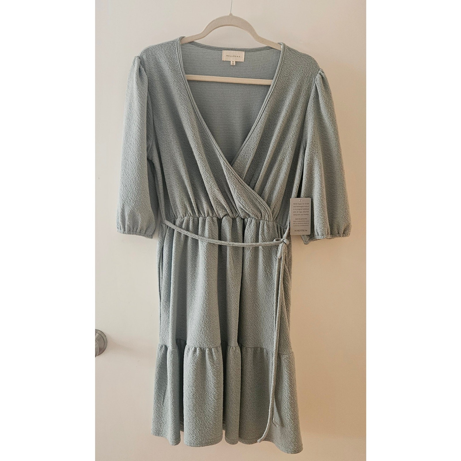 Nordstrom’s Melloday Dress, Soft Blue Green, Textured Spring Dress, Size M, NWT