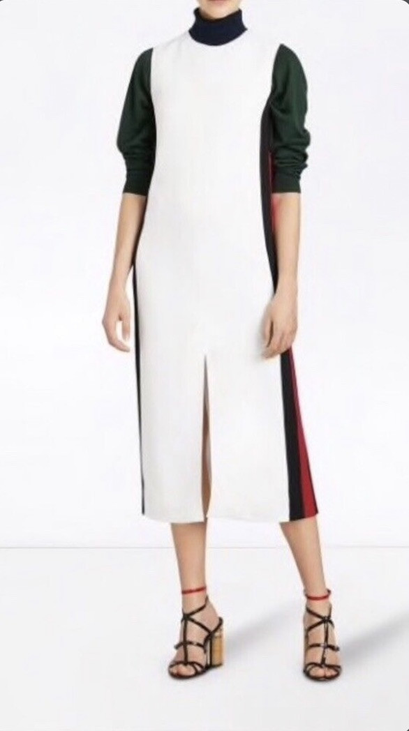 BURBERRY Selene Sleeveless Side-striped Midi Dress In Off White RRP$1350 A35