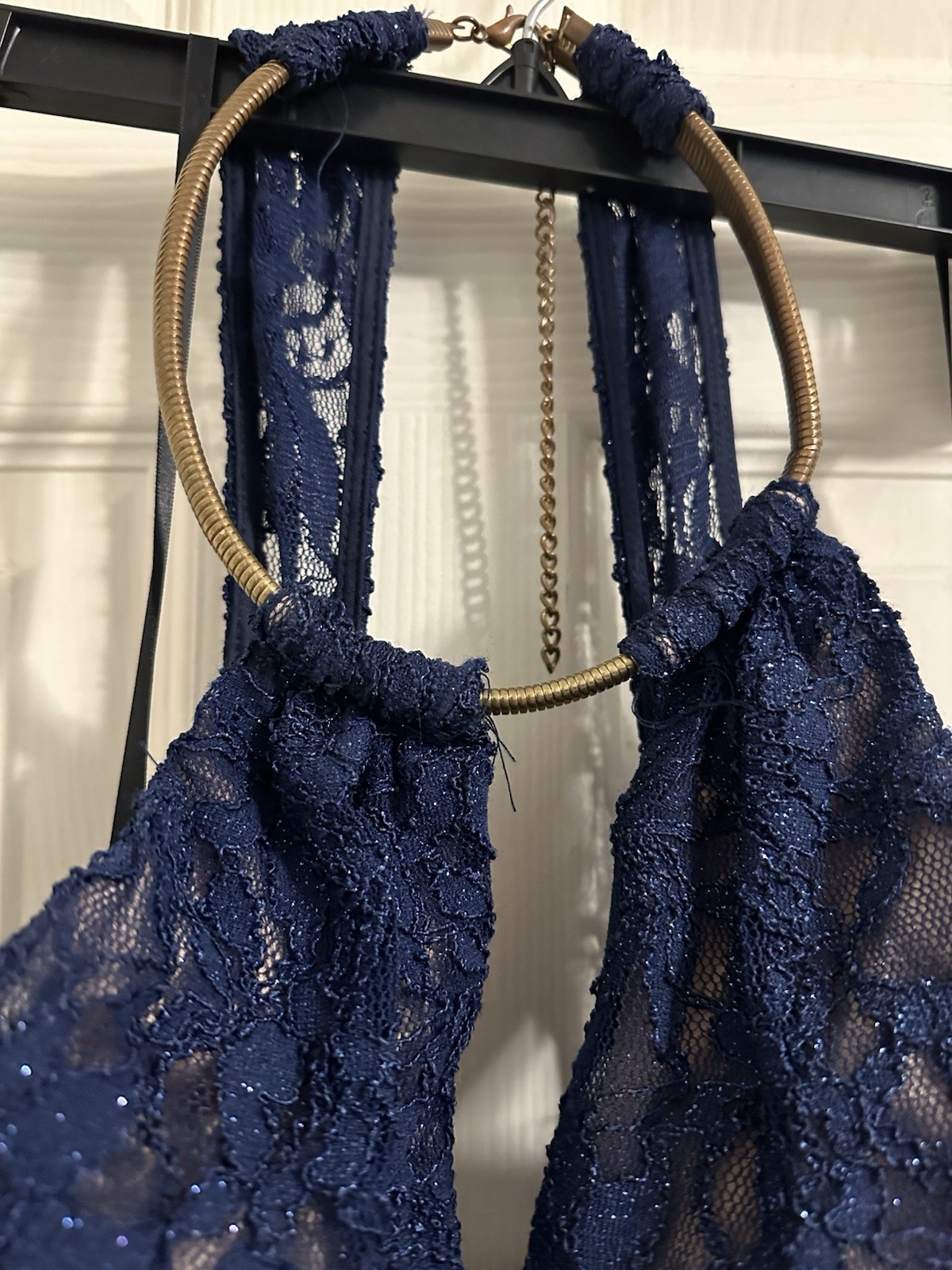 B Darlin Size 11/12 Formal Dress, Navy Blue With Gold Underlay