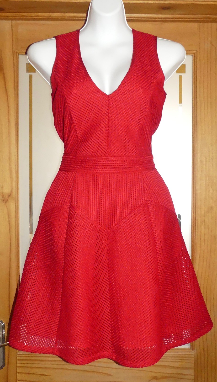 REISS “TOPAZ” RED TEXTURED FIT N FLARE DRESS UK 8