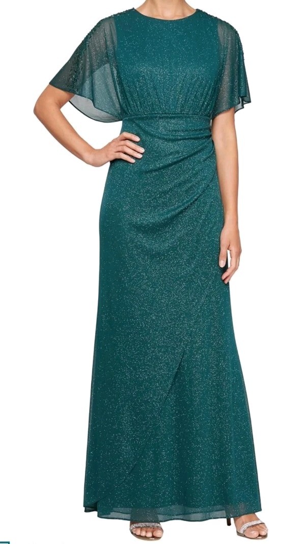 SLNY Formal Wear Dress Gown Size 14 Sparkly Embellished Gown Dark Green