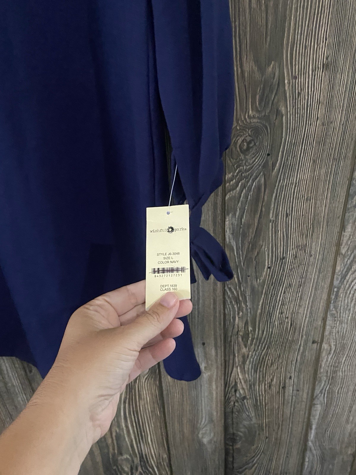 Wishful Park Navy Solid Shift Dress Round Neck Long Tie Sleeve Short L