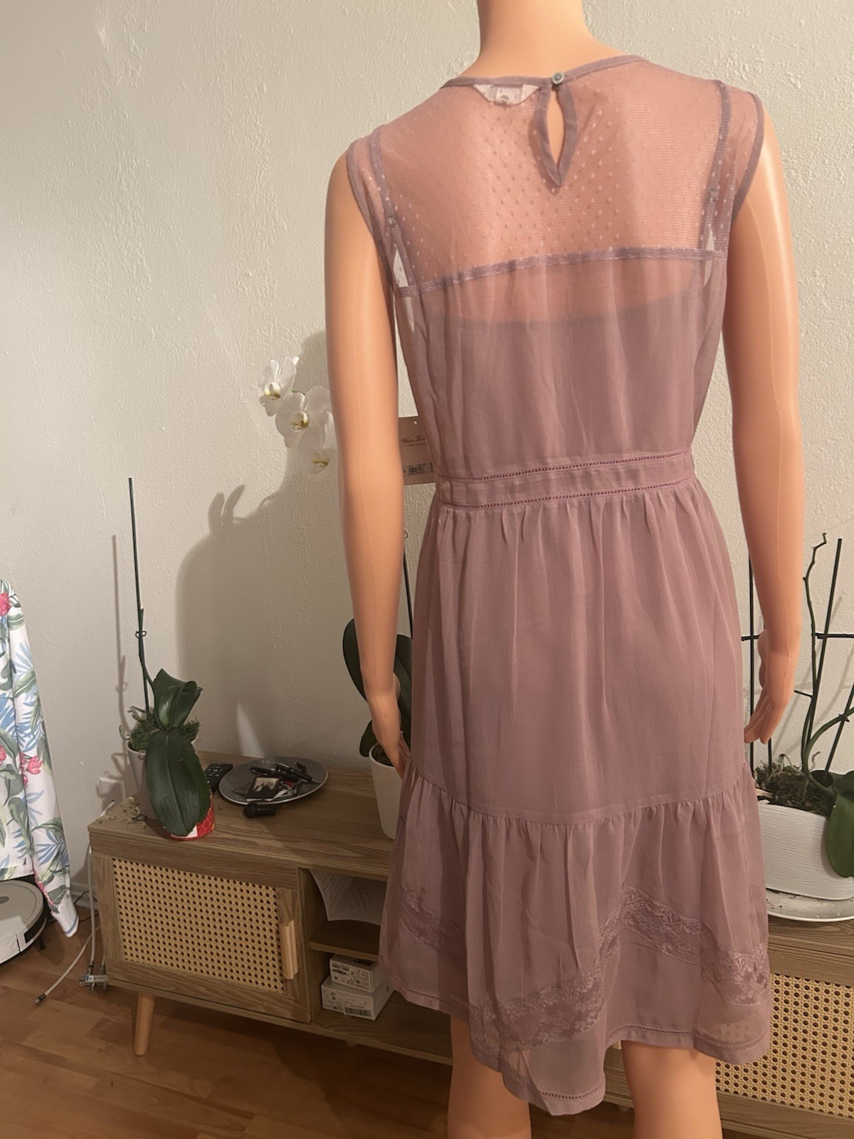 Lucky Brand Purple Solid Lace Sheer A-Line Knee Dress Round Neck Sleeveless XL
