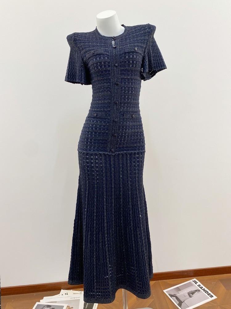 🎁AUTHENTIC Sandro Women Round Neck Rhinestone Crochet Knitted Evening Dress SML