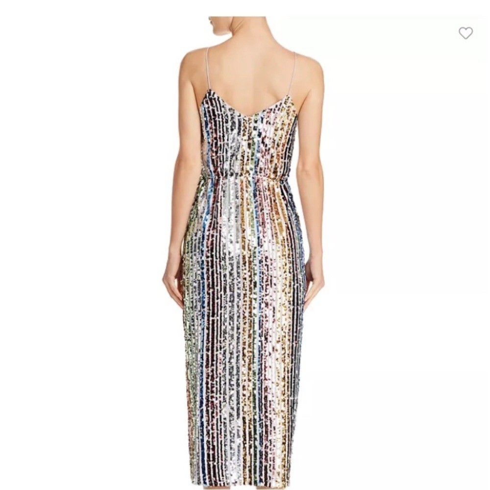 Saylor Sallie Rainbow Sequin Midi Wrap Dress Silver Red Pink Blue Green Size XS