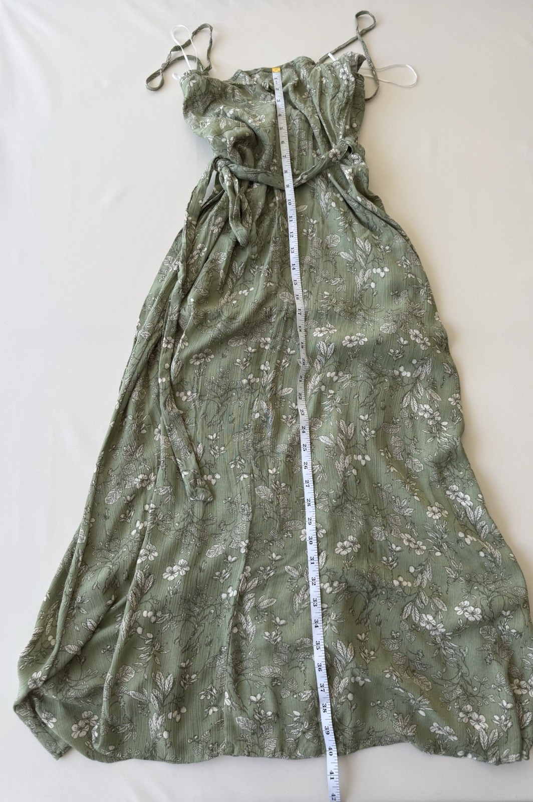 Final Touch Sage Green Floral Wrap Maxi Dress Spaghetti Strap Women’s Large