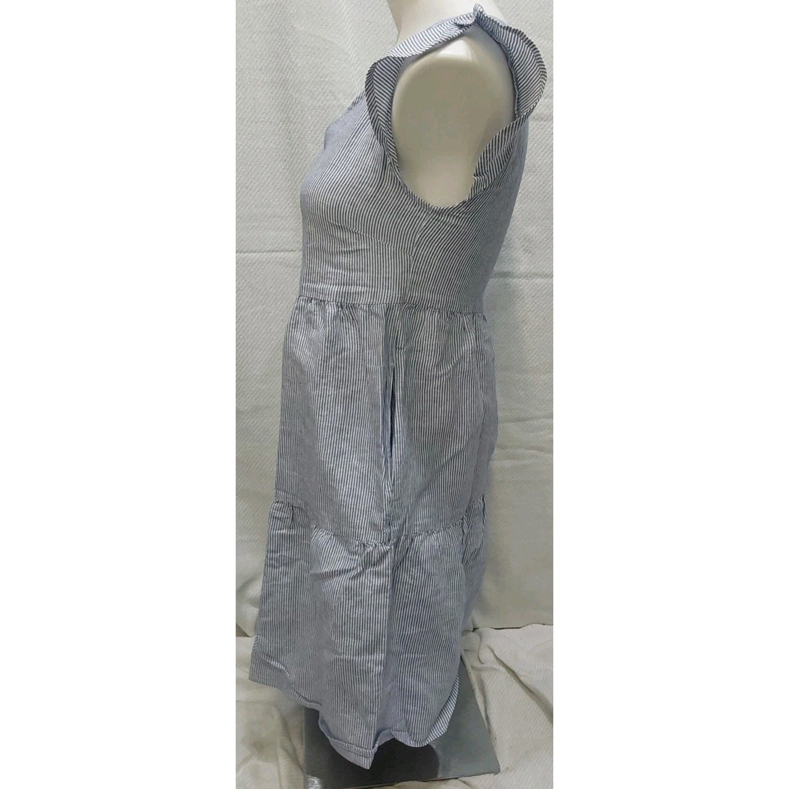 Goodthreads XSmall Relaxed-Fit Washed Linen Blend – Blue, White Stripes