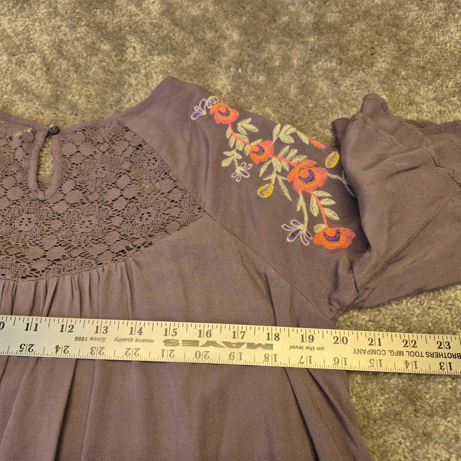 Altard State Womens Purple Floral Embroidered Boho Lace Bell Sleeve Dress M