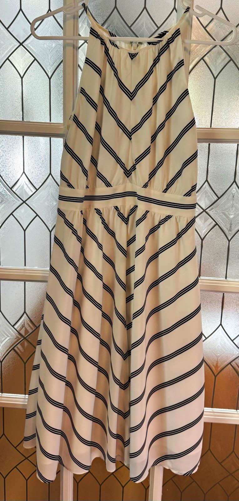 Ann Taylor Factory Women’s Petite 4P Long A-Line Dress White/Black Striped