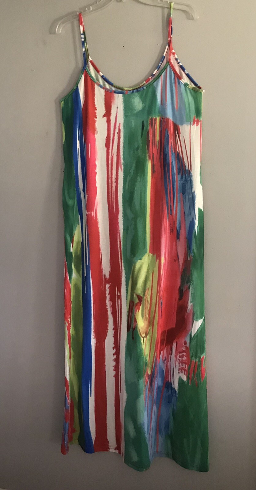 Women’s A-Line White Blue Red Green Spaghetti Straps Long Maxi Dress Size Large