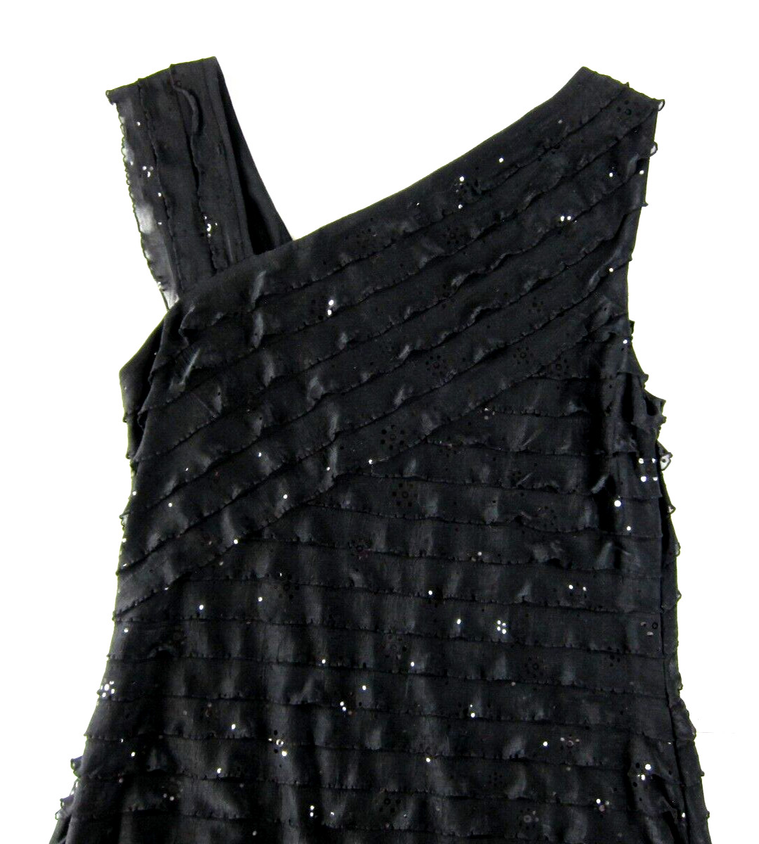 Robbie Bee Signature Black Stretch Sequin Beaded Jewel Layered Tank Dress Large
