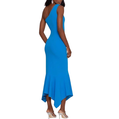 Xscape Blue Asymmetric Ruffle High Low Hem Formal Evening Gown Size 8
