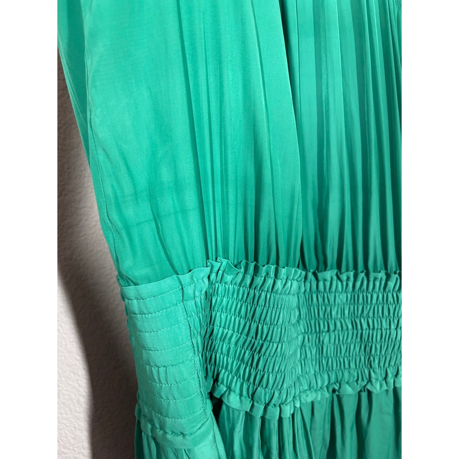A.L.C. Size 8 Cody Smocked Shift Dress Green Halter Tiered Sleeveless Maximalist
