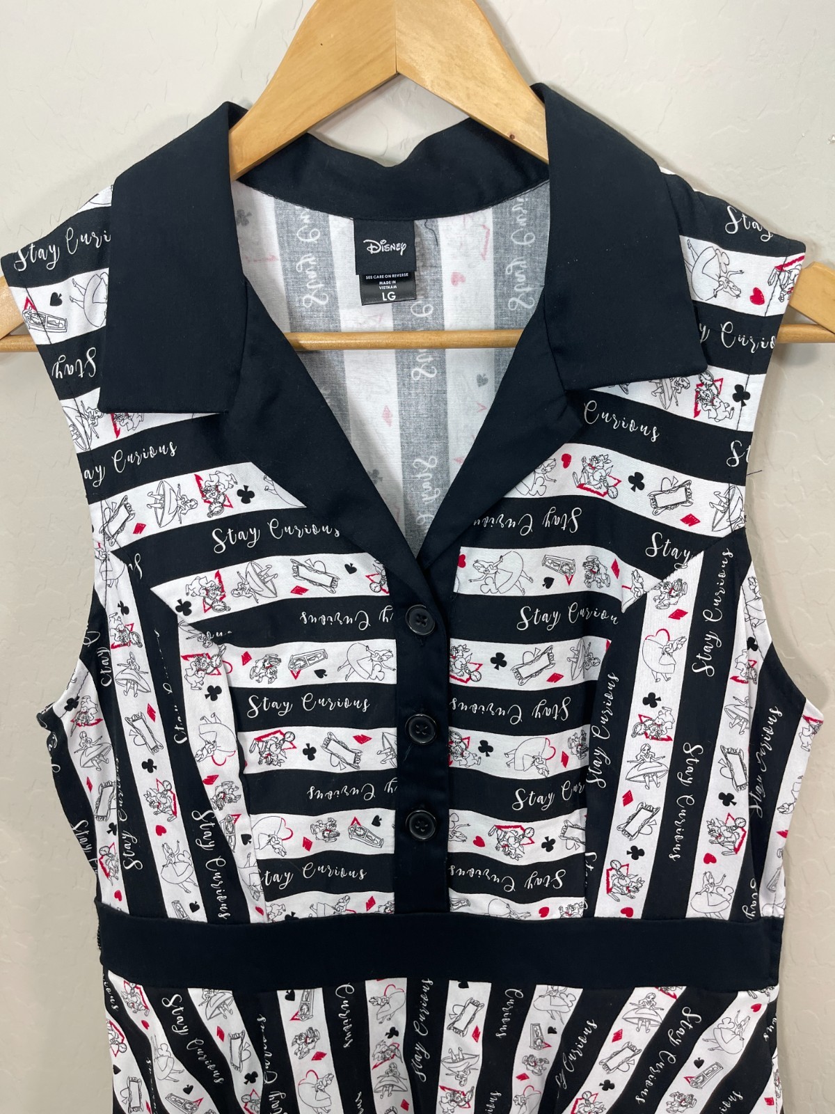 Hot Topic Disney Alice In Wonderland Stay Curious Collared Flare Shirt Dress L