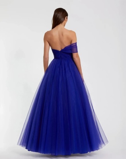 Mac Duggal One Side Off The Shoulder Bustier Ball Gown Size 4 Cobalt Blue 68713