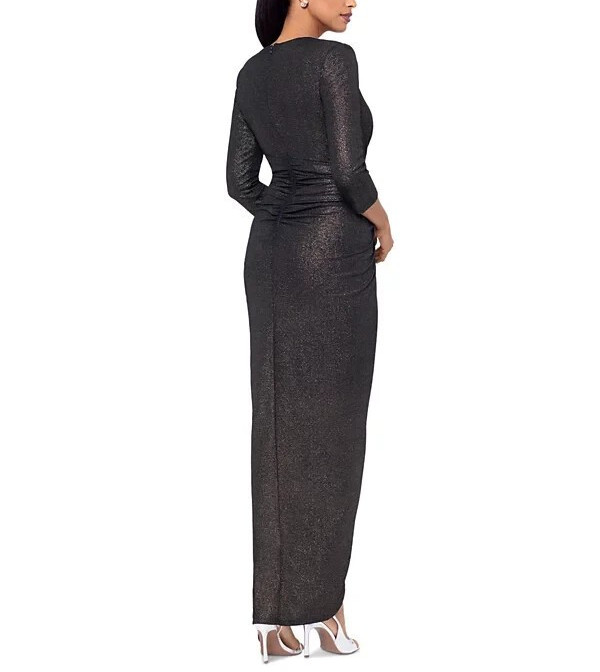 Xscape Petite Ruched Metallic Long-Sleeve Gown MSRP $199 Size 12P # 14B 2489 Blm