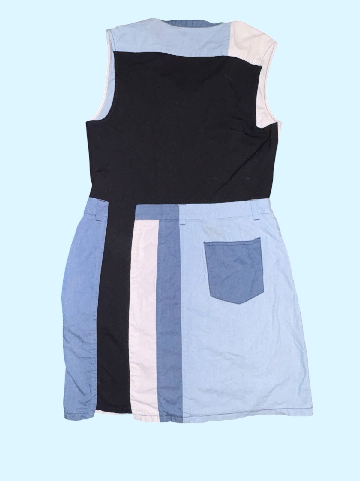 3.1 Phillip Lim Patchwork Chambray Denim Pocket Mini Dress Size 10 MSRP $695