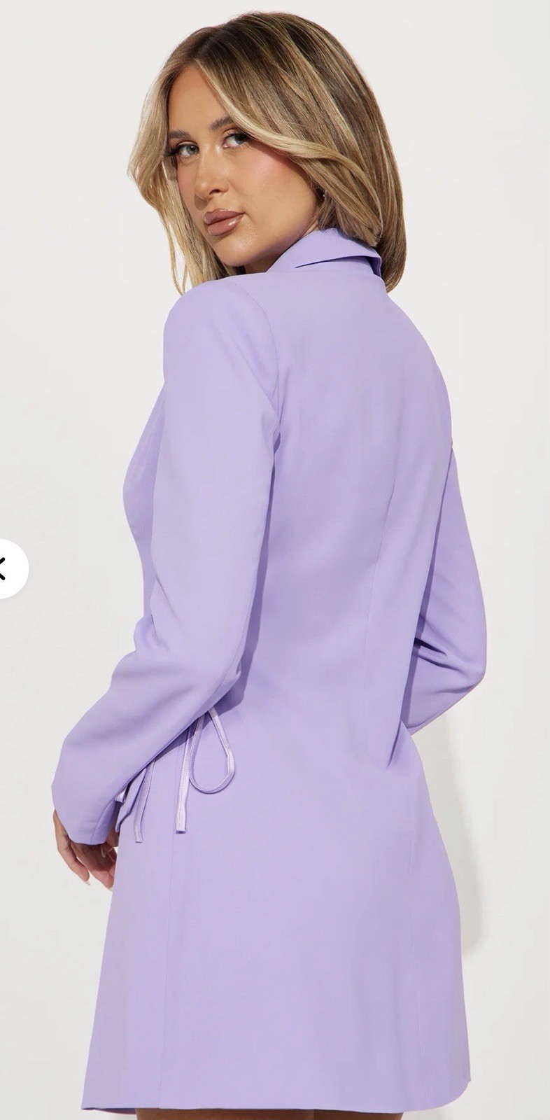 Lavender Jacket Dress Mini Button Front Long Sleeve V-Neck Strap Women
