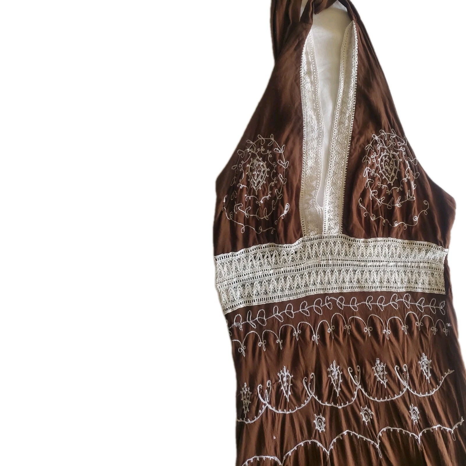 My Choice Size L Boho Embroidered 100% Rayon Halter Dress