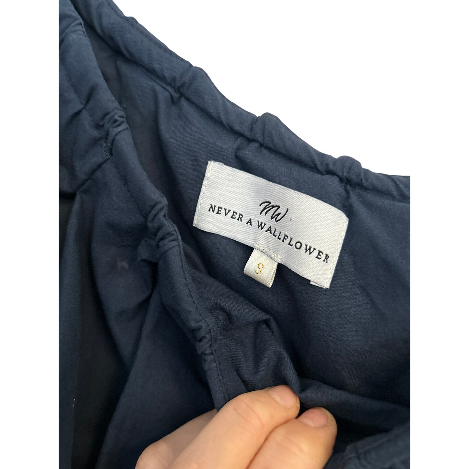 Never a Wallflower Cotton One Shoulder Navy Ruffle Midi Dress Small NWT