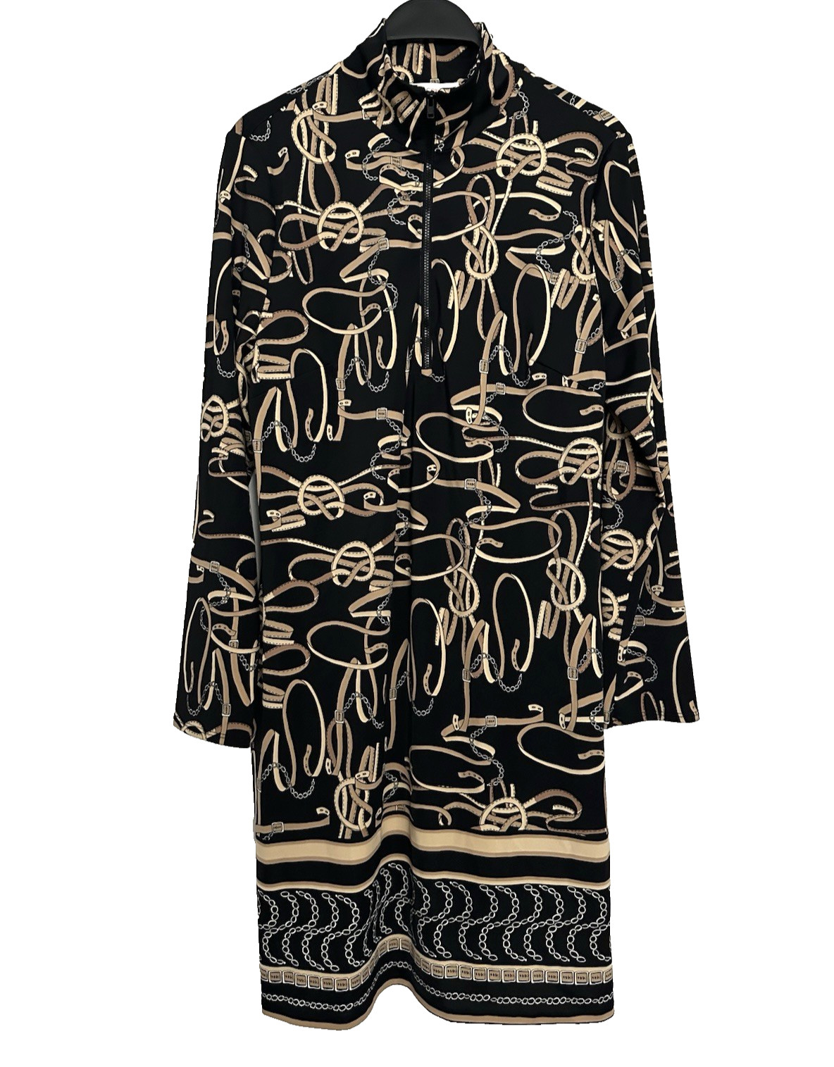 Jude Connally L Anna Dress Equestrian Chain Print Black Tan Jude Cloth 1/4 Zip