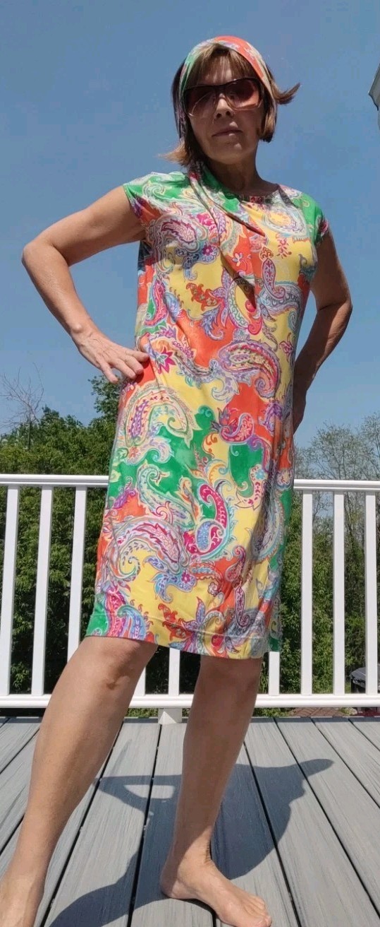LAUREN RALPH LAUREN SZ L/G Bright Colors Belted Stretchy Sheath Jersey Dress