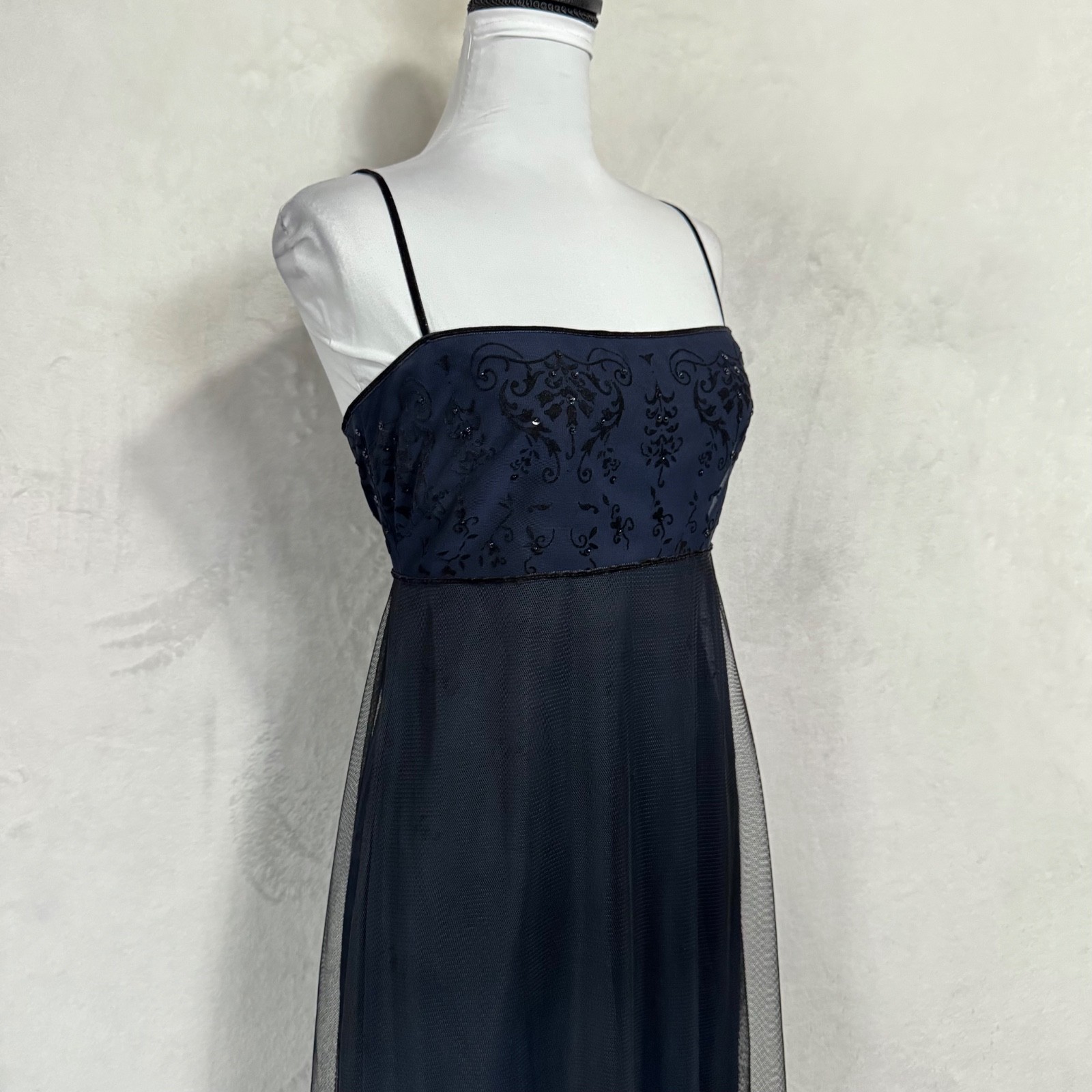 VTG 90s Laundry Shelli Segal Mesh Velvet Babydoll Dress Beaded Fairy Goth 8 XS