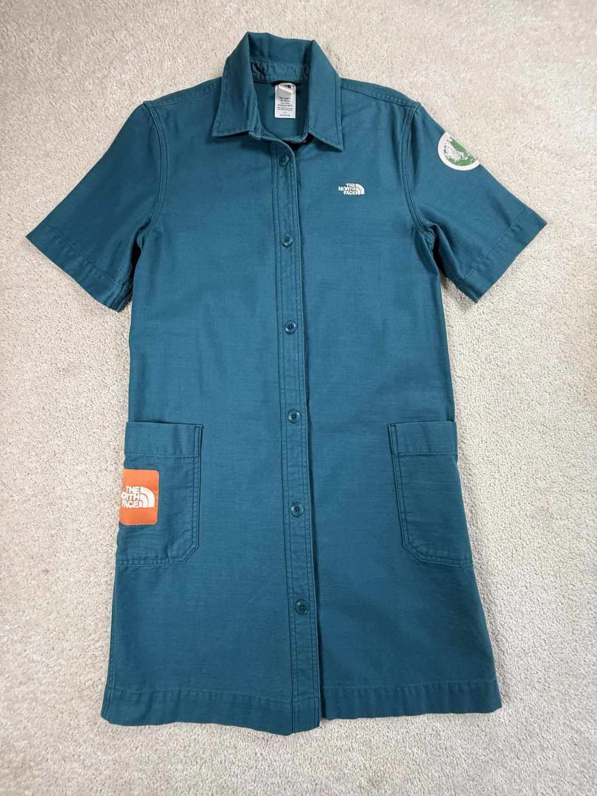 The North Face Dress Womens Valley S Blue Shirt Dress Cotton Button Hiking