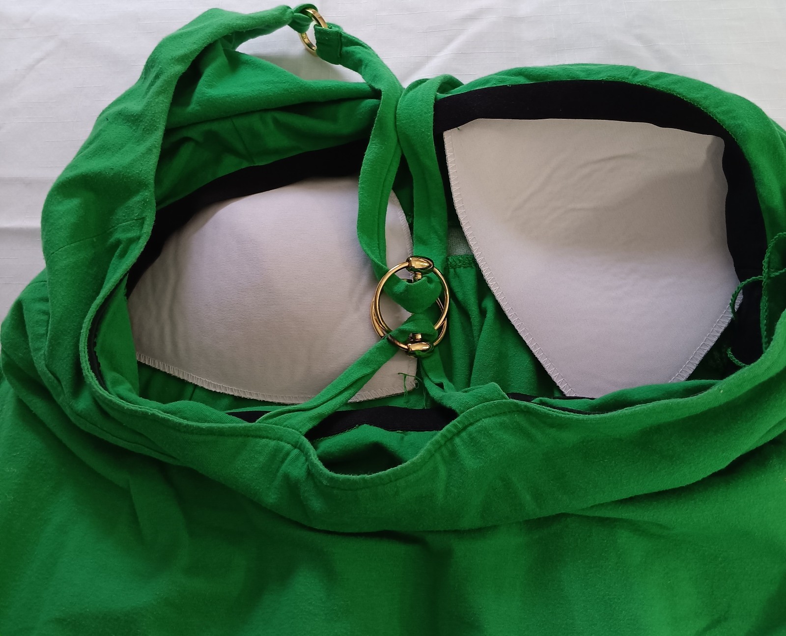 Boston Proper Green Halter Dress Womens 14 Built In Bra Ring Back Flowy
