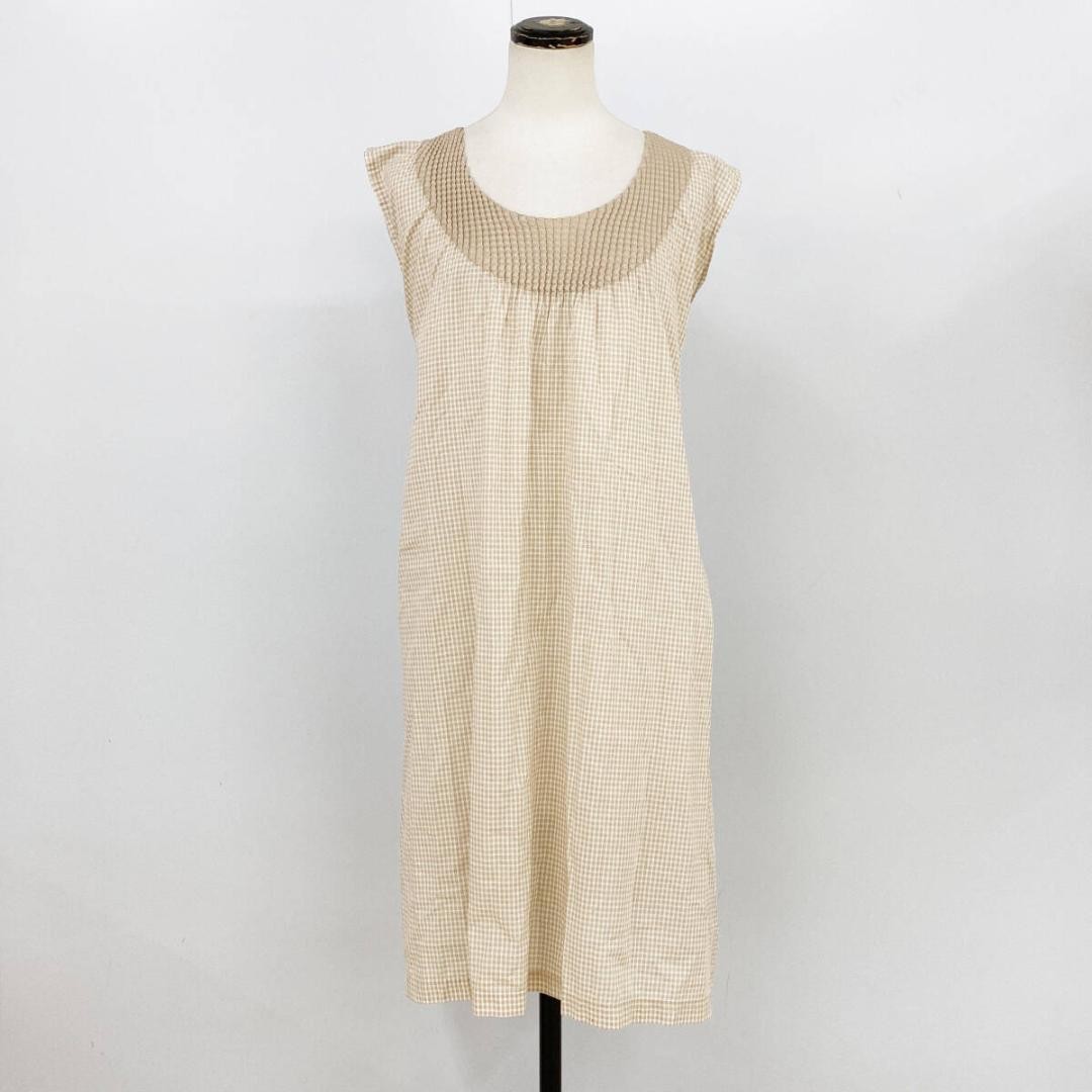 Issey Miyake dress sleeveless cotton beige check