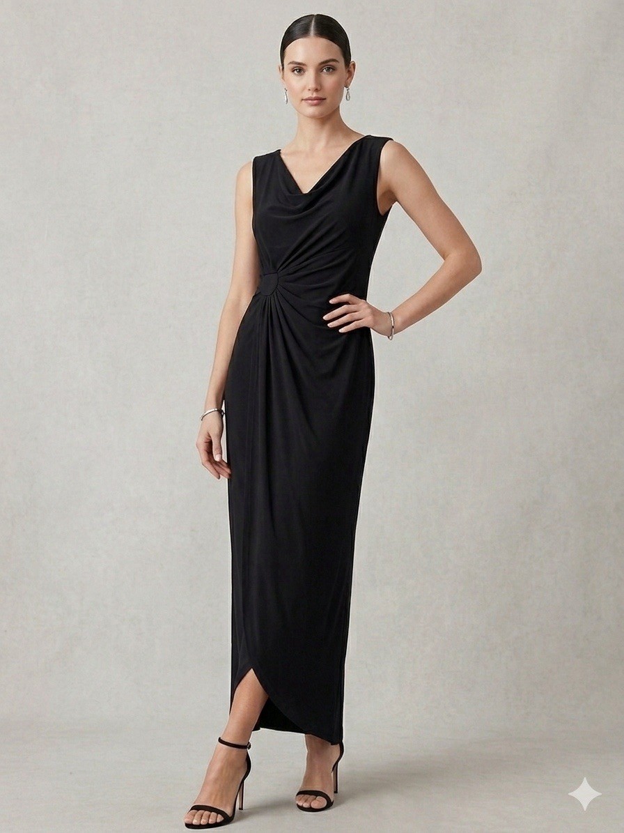 Timeless Elegance: The Classic Black Evening Column Workwear Dress 10