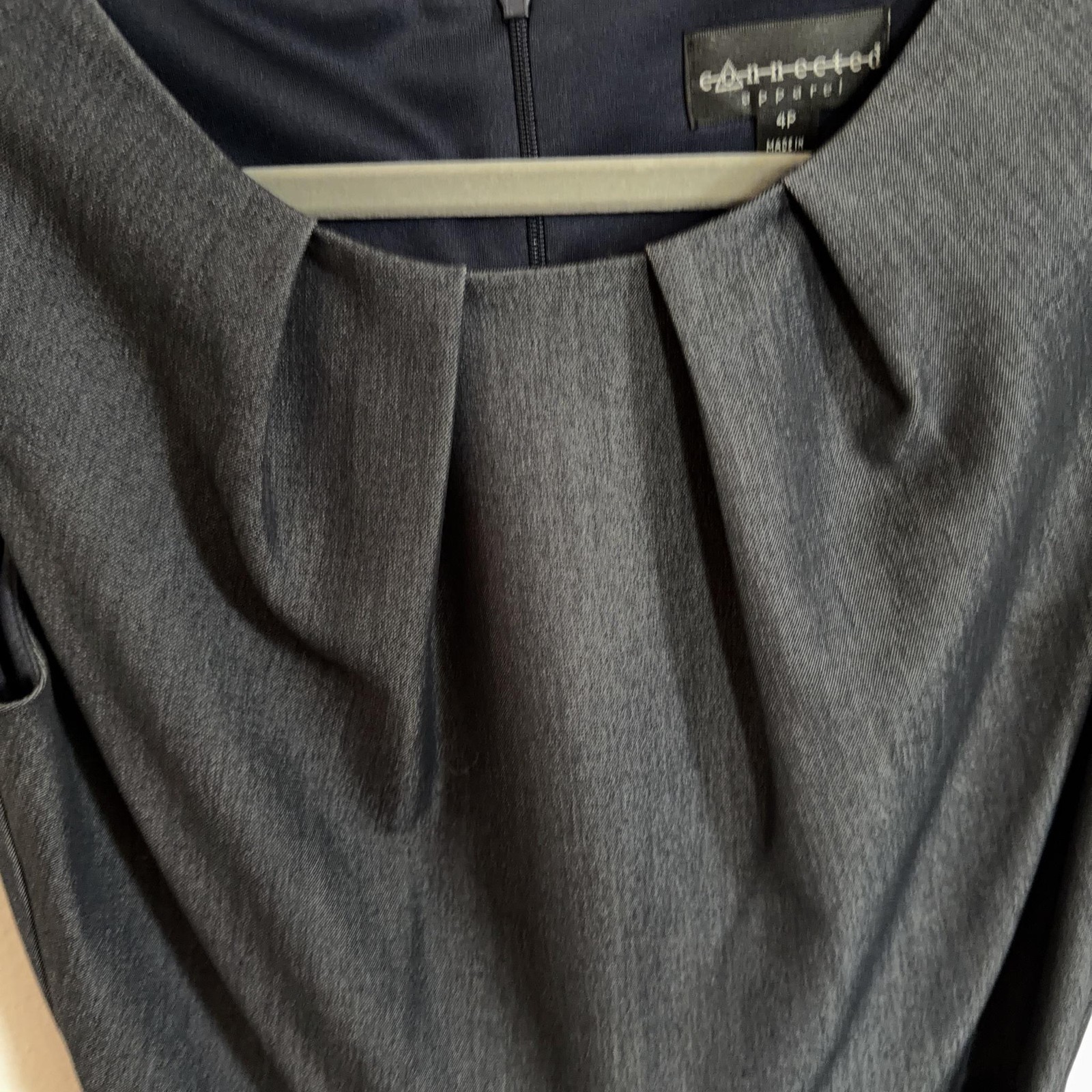 Connected Apparel Dress Womens 4P Gray Belted Sheath Cap Sleeve Knee Length