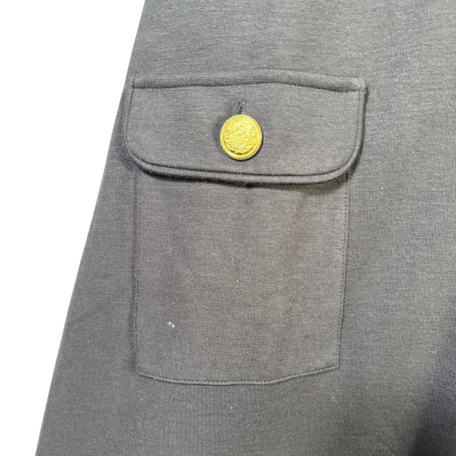 LOFT Black Collared Short Sleeve Pocket Shift Dress Gold Crest Buttons XLP FA23