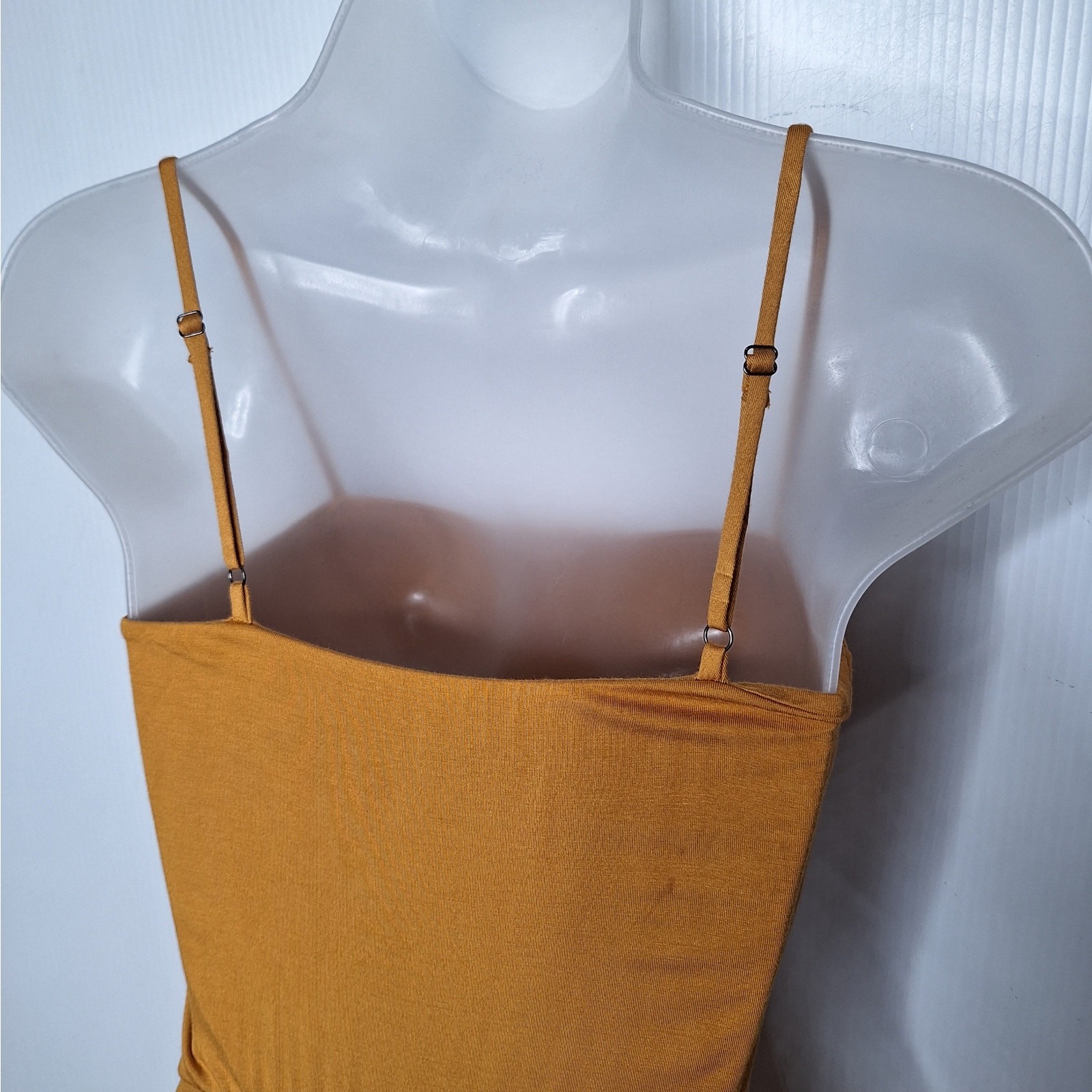 Audrey 3+1 Square Neck Midi Tank Dress Modal Jersey Mustard Small Sundress 70s