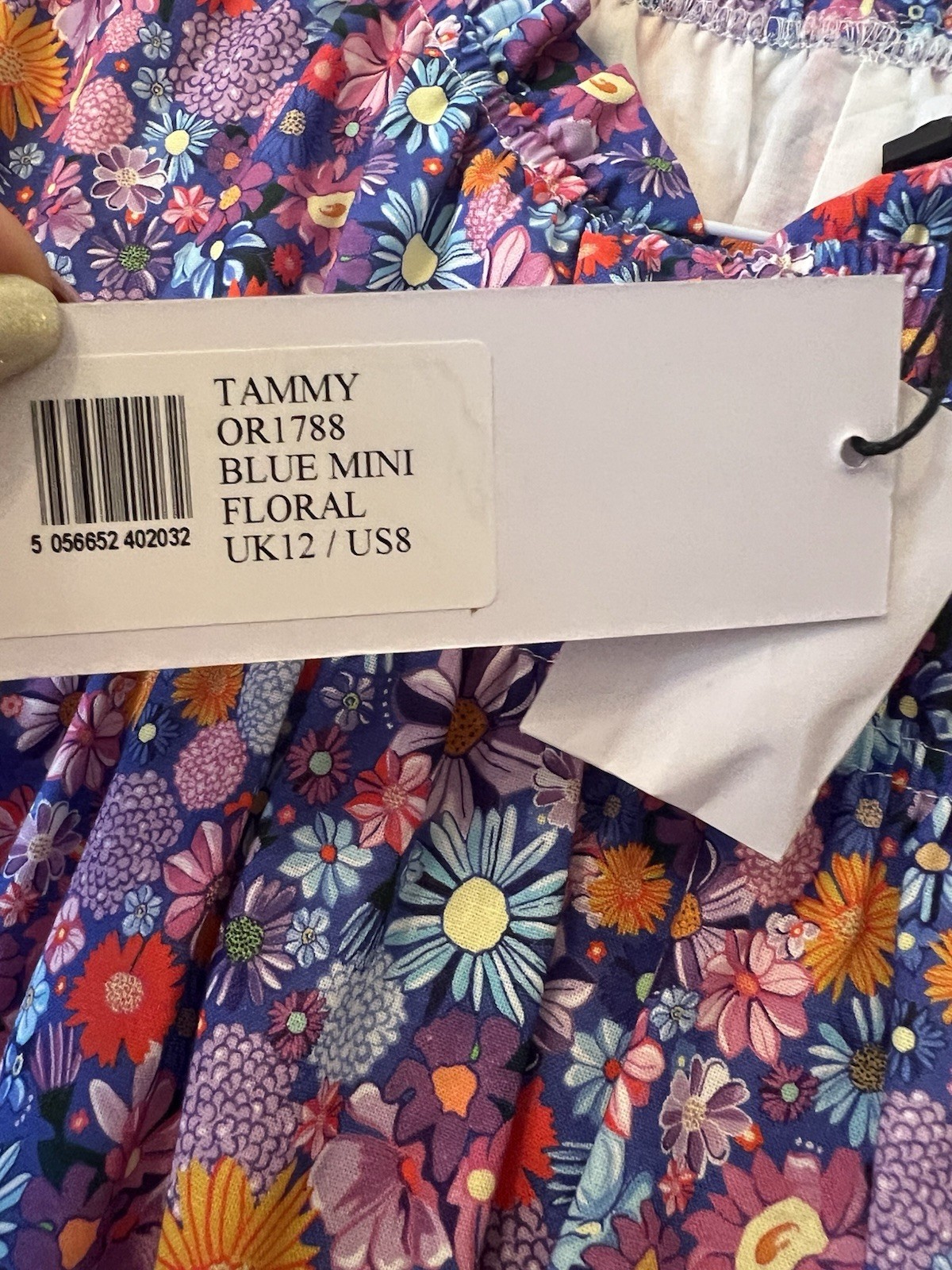 New Olivia Rubin Tammy Blue Mini Floral Cotton Midi Dress,UK 12