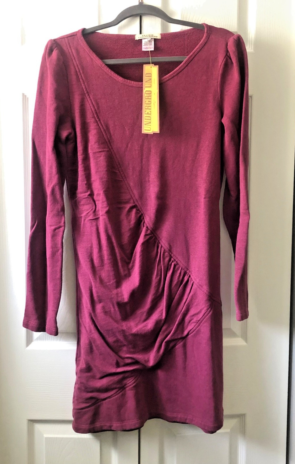 Prairie Underground Asymmetrical Ruched Dress Medium Burgundy Hemp Organic Cotto