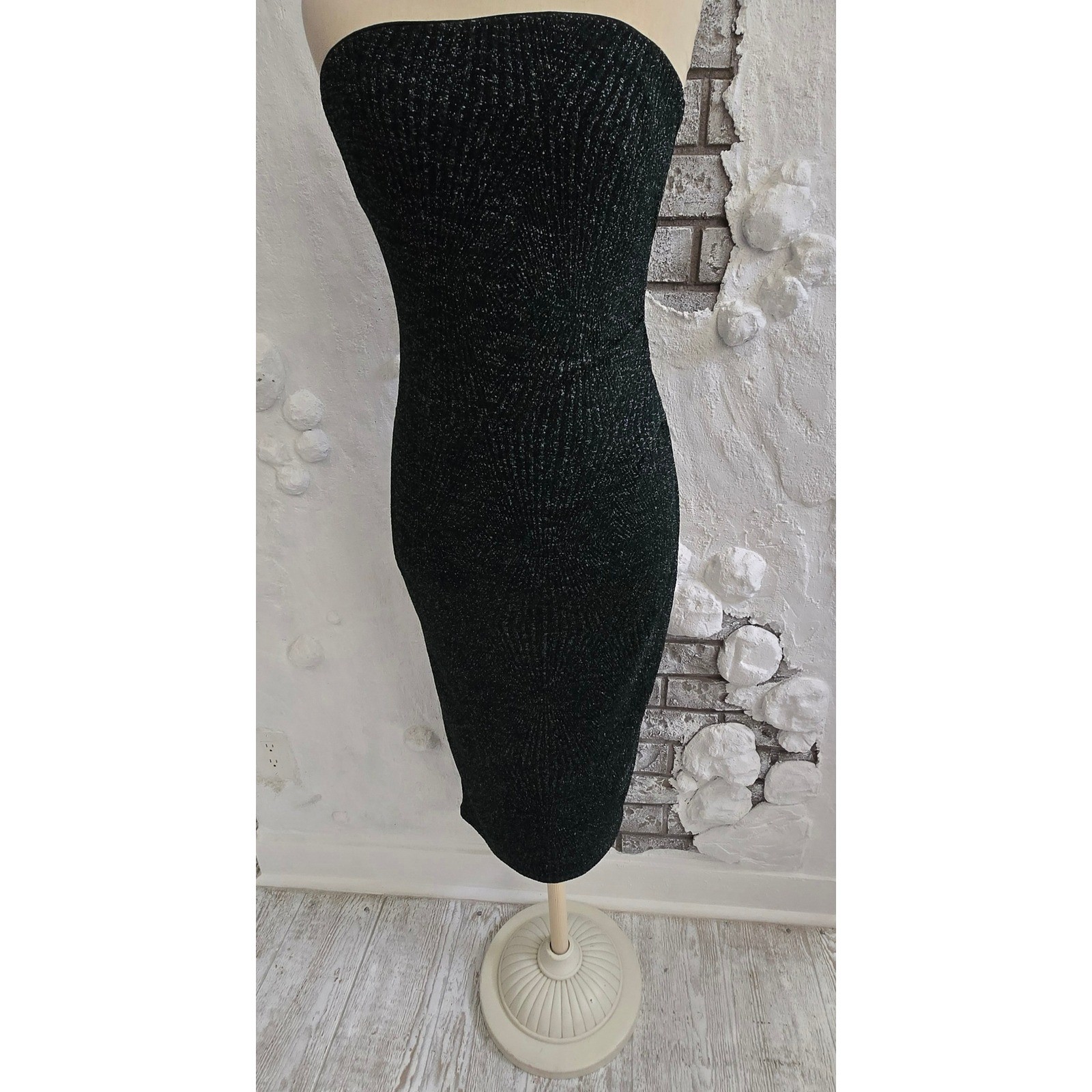 Trixxi Metallic Knit Strapless Midi Dress Emerald Green Silver Sparkly Bodycon