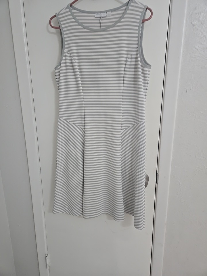 New York & Company Womens Gray White Striped A-Line Dress Round Neck L