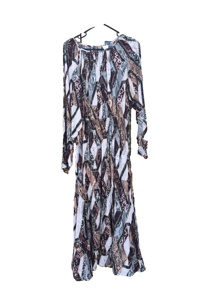 H&M Women’s Long Sleeve Snake Skin Print Geometric Maxi Dress Sz. M