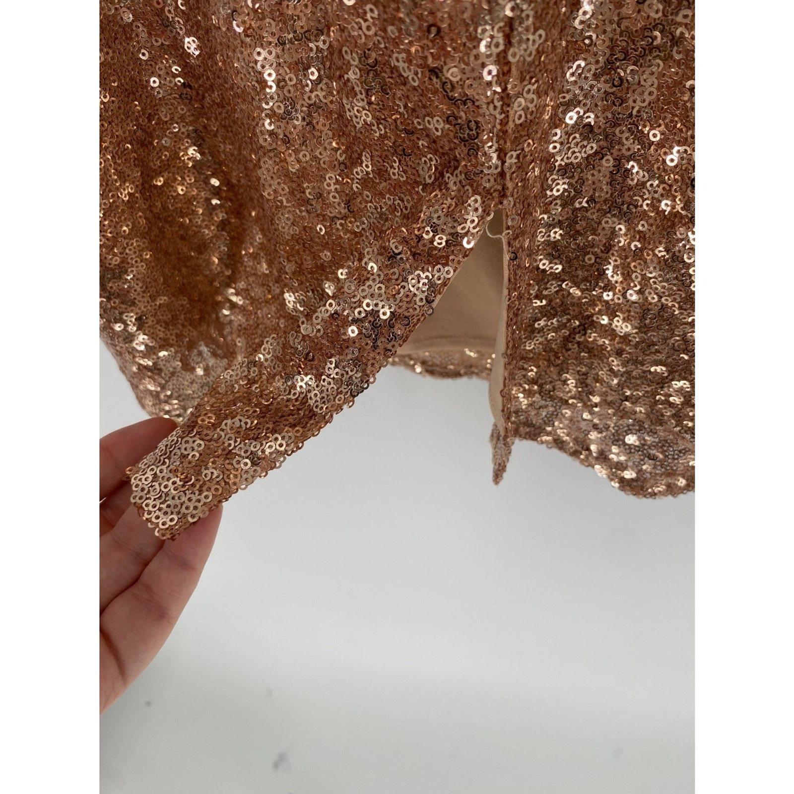 Christina Wu rose gold sequin mini dress bodycon silhouette Cocktail SZ 6