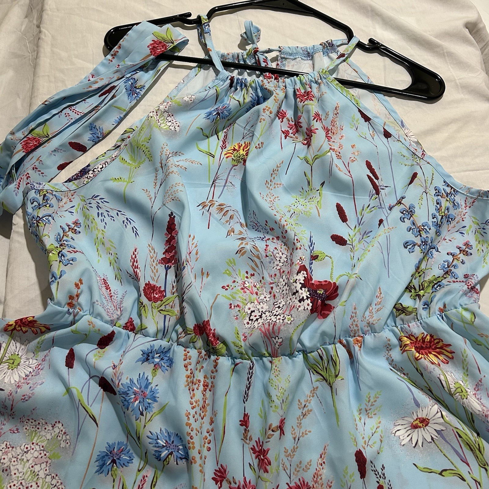Shein Curve 1XL Blue Floral Printed Dress Sleeveless Elastic Waist Flowy Bottom