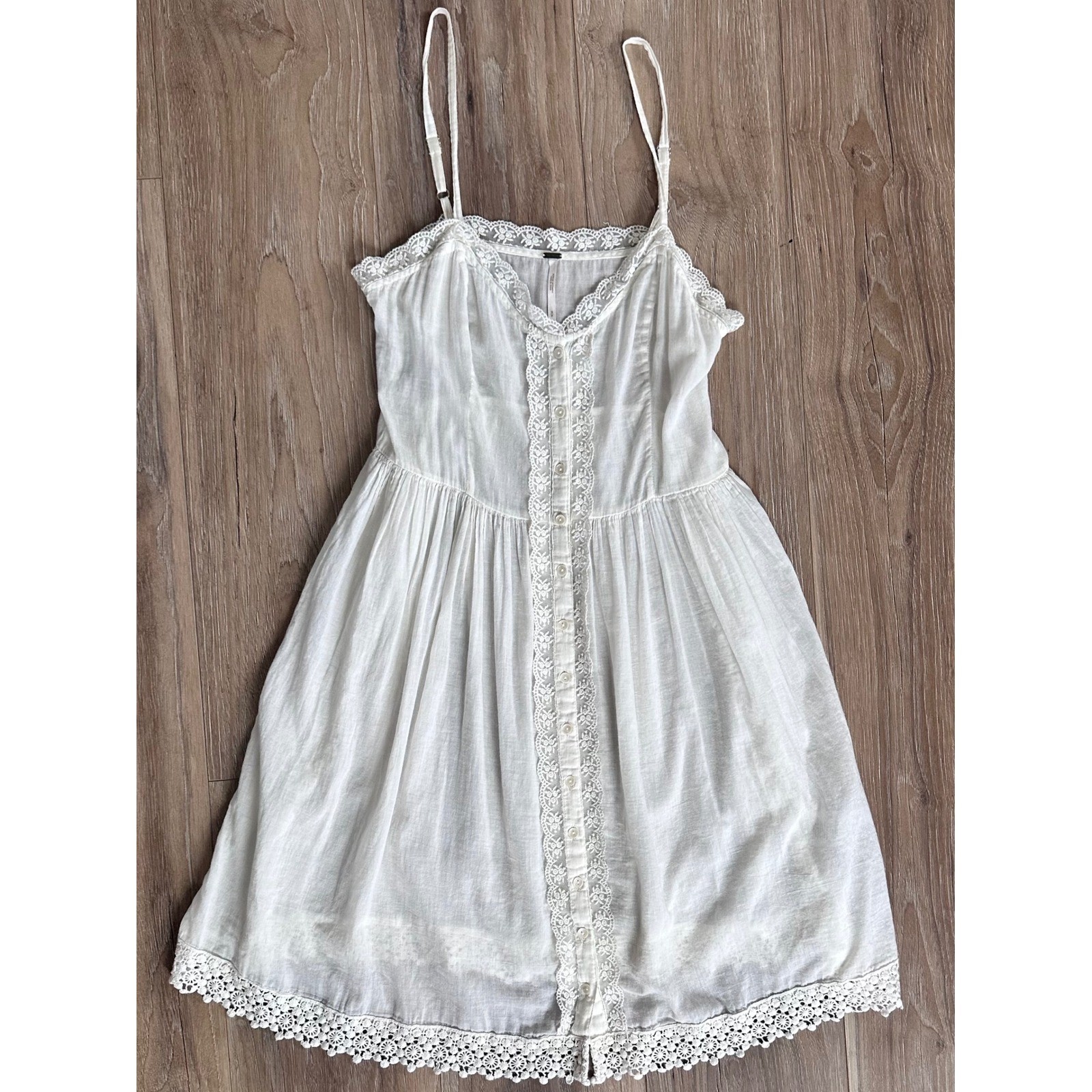 Free People Small Lace Trim Cotton Mini Dress Boho Cottagecore Fairy Western